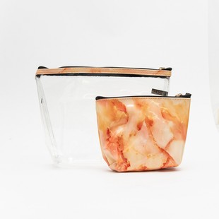 Coral and Creamsicle Marbleized Cloud Cosmetic Bag Set