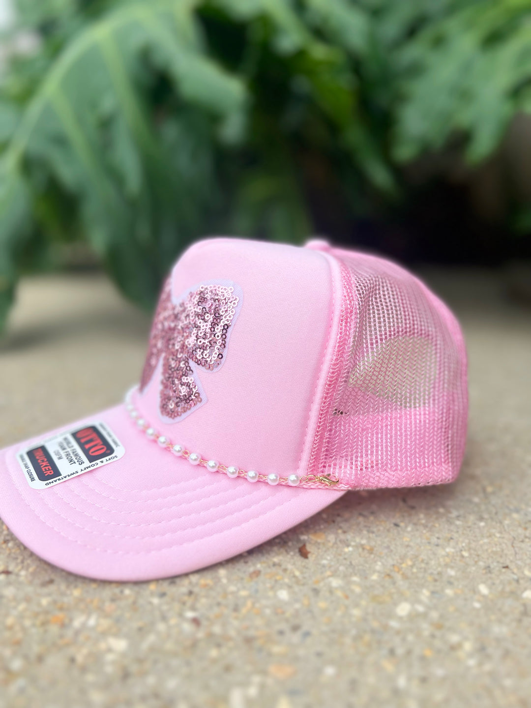 Light Pink Sequin Bow Trucker Hat