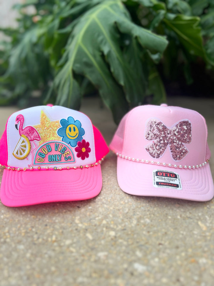 Light Pink Sequin Bow Trucker Hat