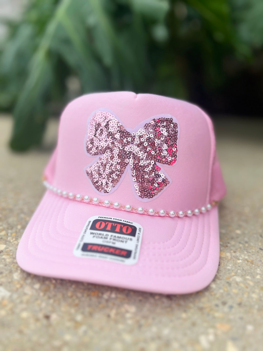 Light Pink Sequin Bow Trucker Hat