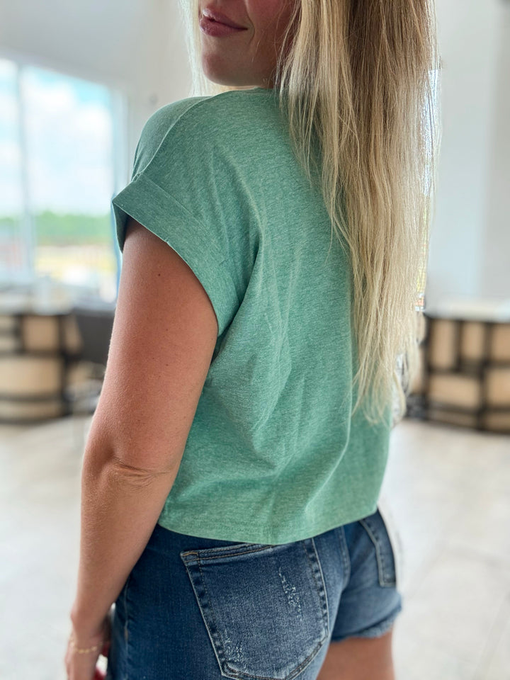 Soft Return Boxy Tee in Heather Green