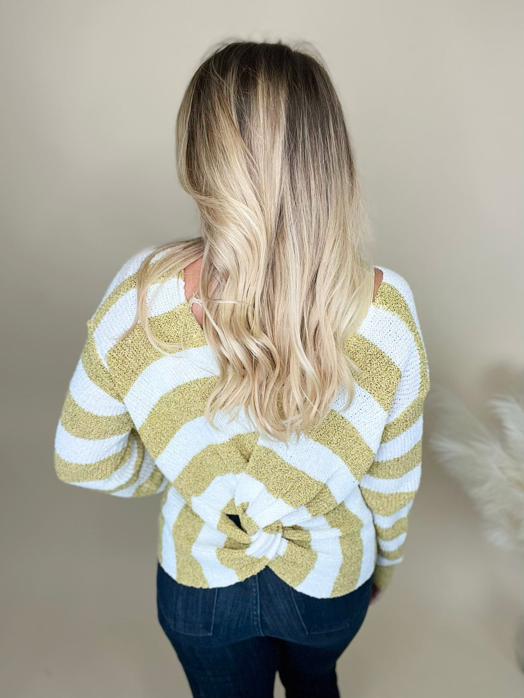 Going for the Gold Striped Twist Back Sweater