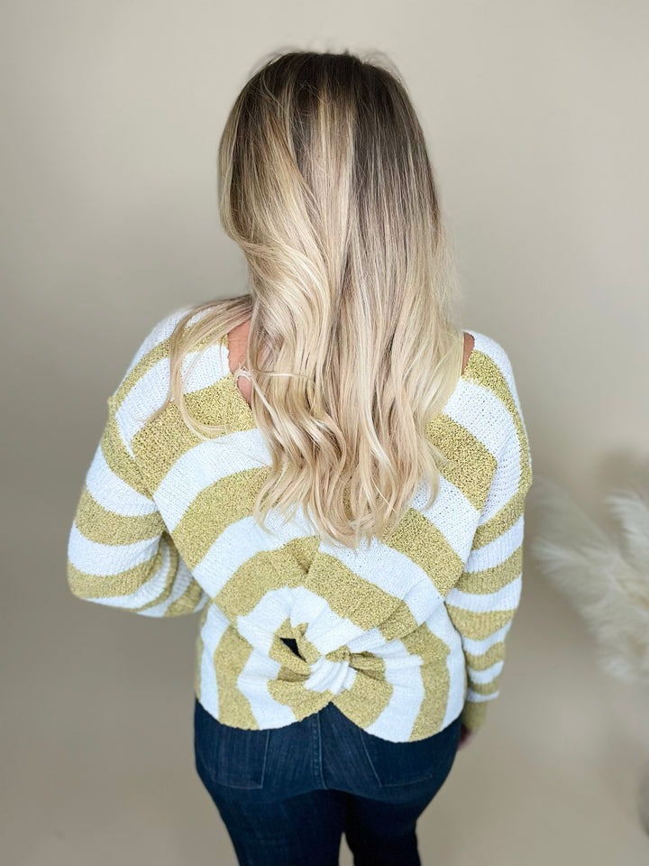 Going for the Gold Striped Twist Back Sweater