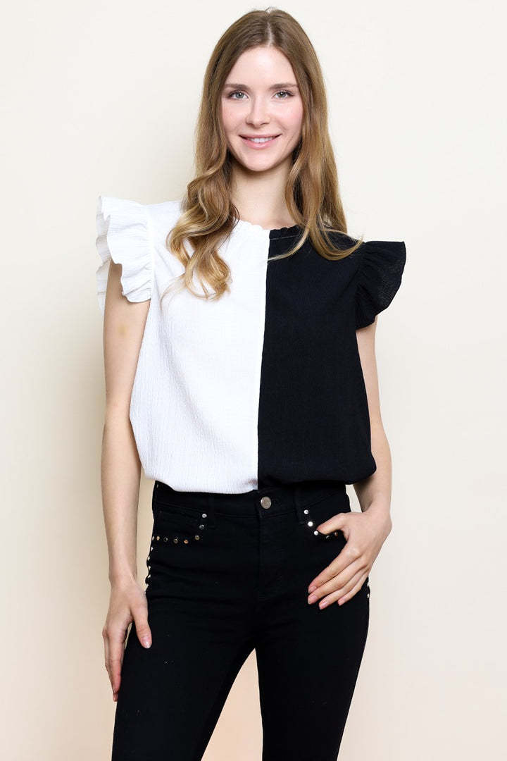 Split Decision Ruffle Neck Tank