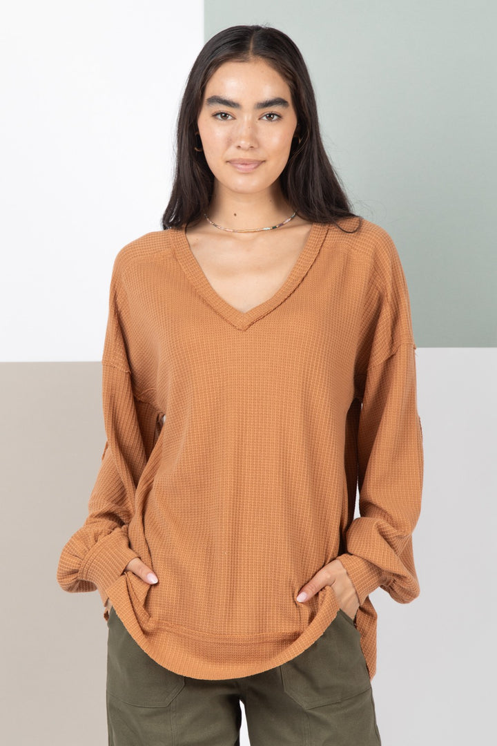 Deep Connection  Elbow Patch Knit Top