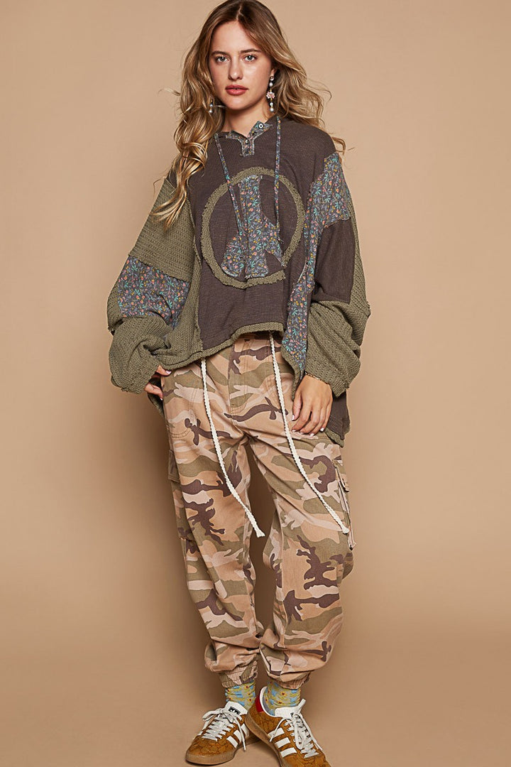 Spread Peace Comfort Hoodie Top-Charcoal