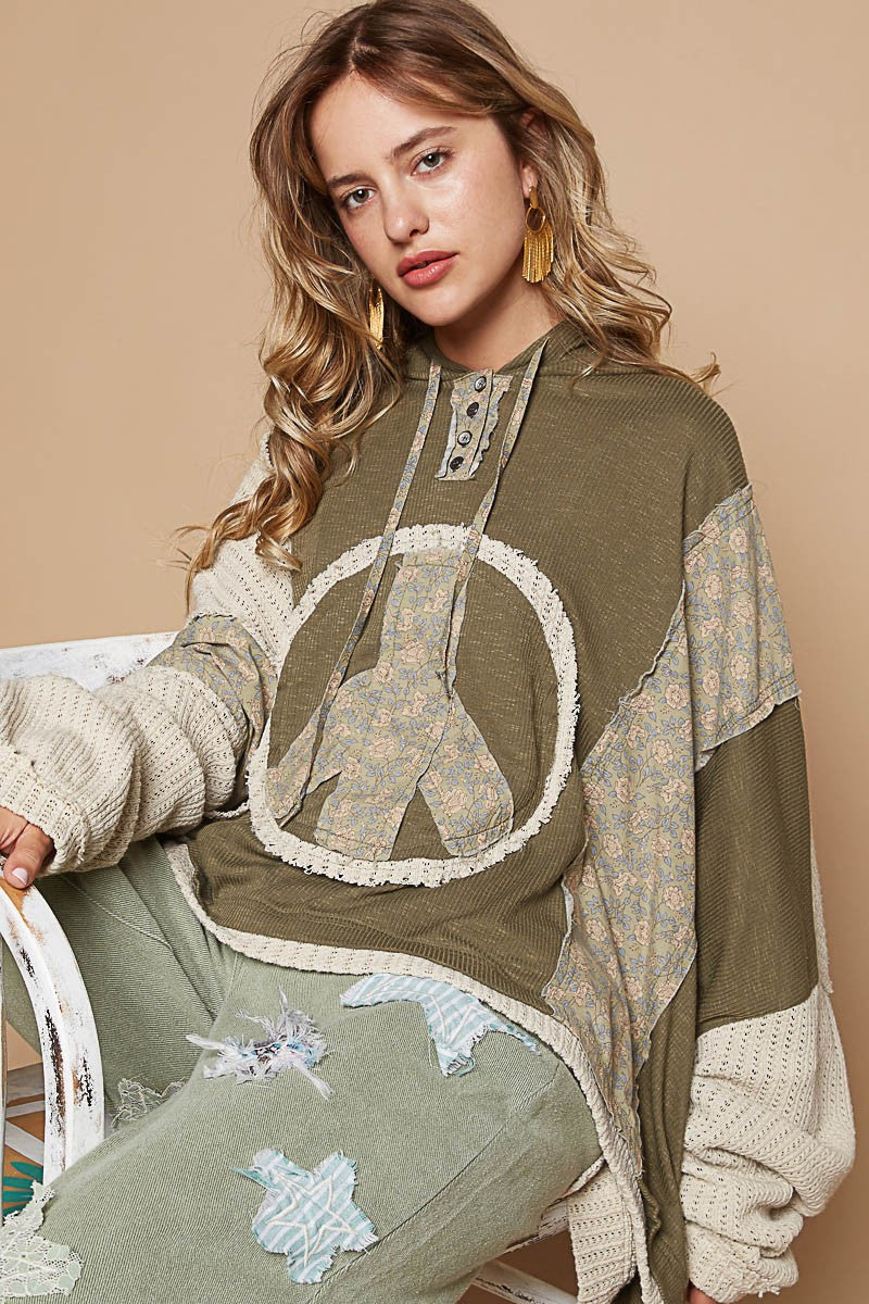 Spread Peace Comfort Hoodie Top-Olive