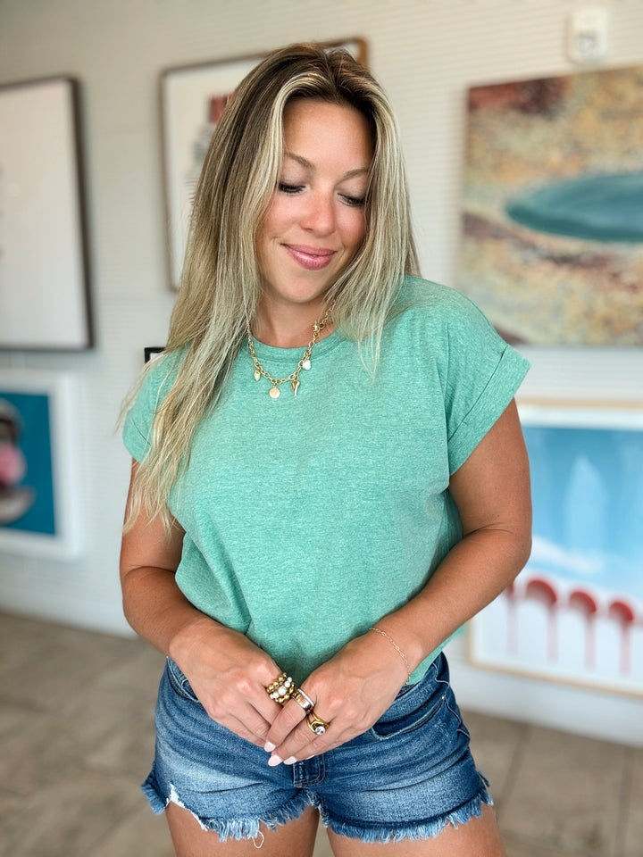Soft Return Boxy Tee in Heather Green