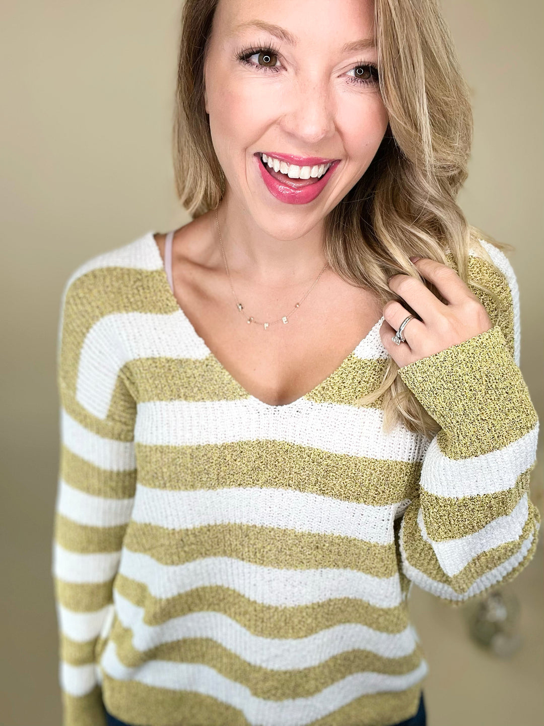 Going for the Gold Striped Twist Back Sweater