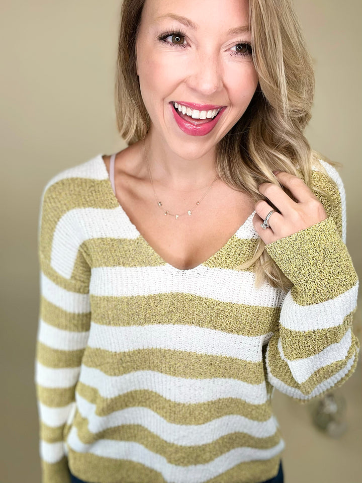 Going for the Gold Striped Twist Back Sweater