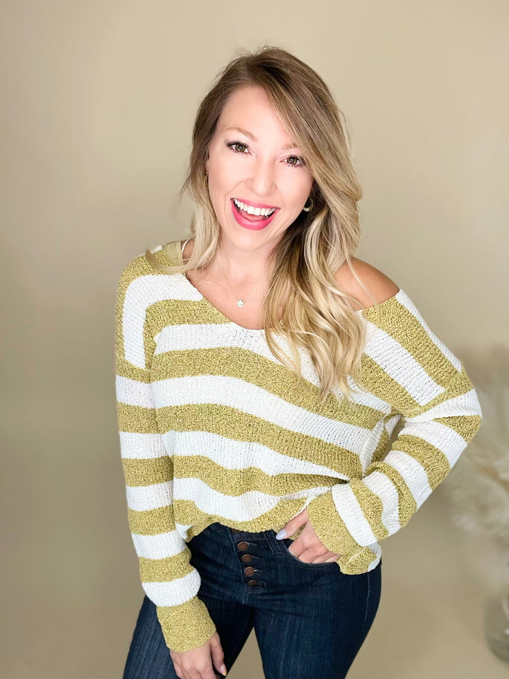 Going for the Gold Striped Twist Back Sweater