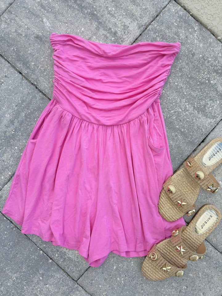 The Drifter Strapless Romper in Pink