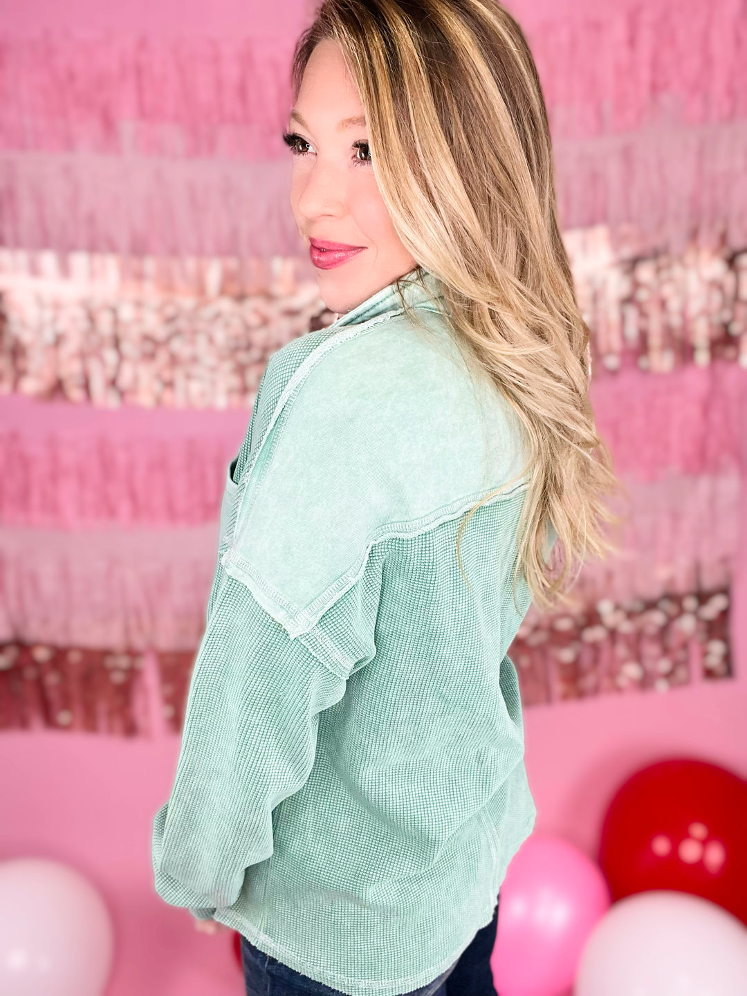 Lovely Lady Waffle Henley Pullover