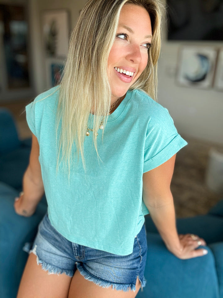 Soft Return Boxy Tee in Heather Blue