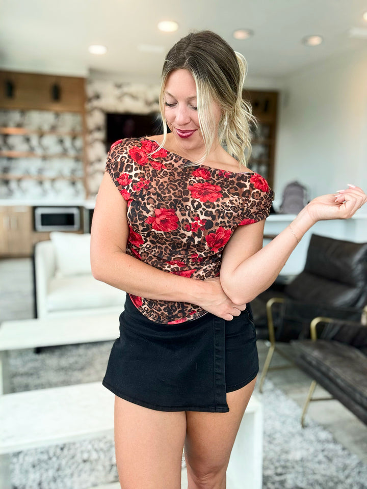 Untamed Bloom Mesh Off Shoulder Top