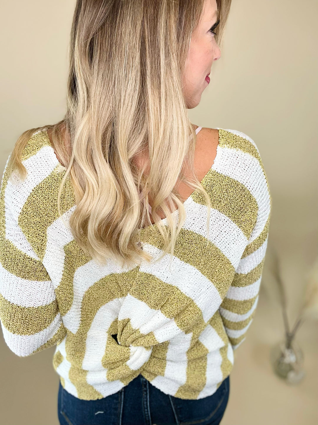 Going for the Gold Striped Twist Back Sweater