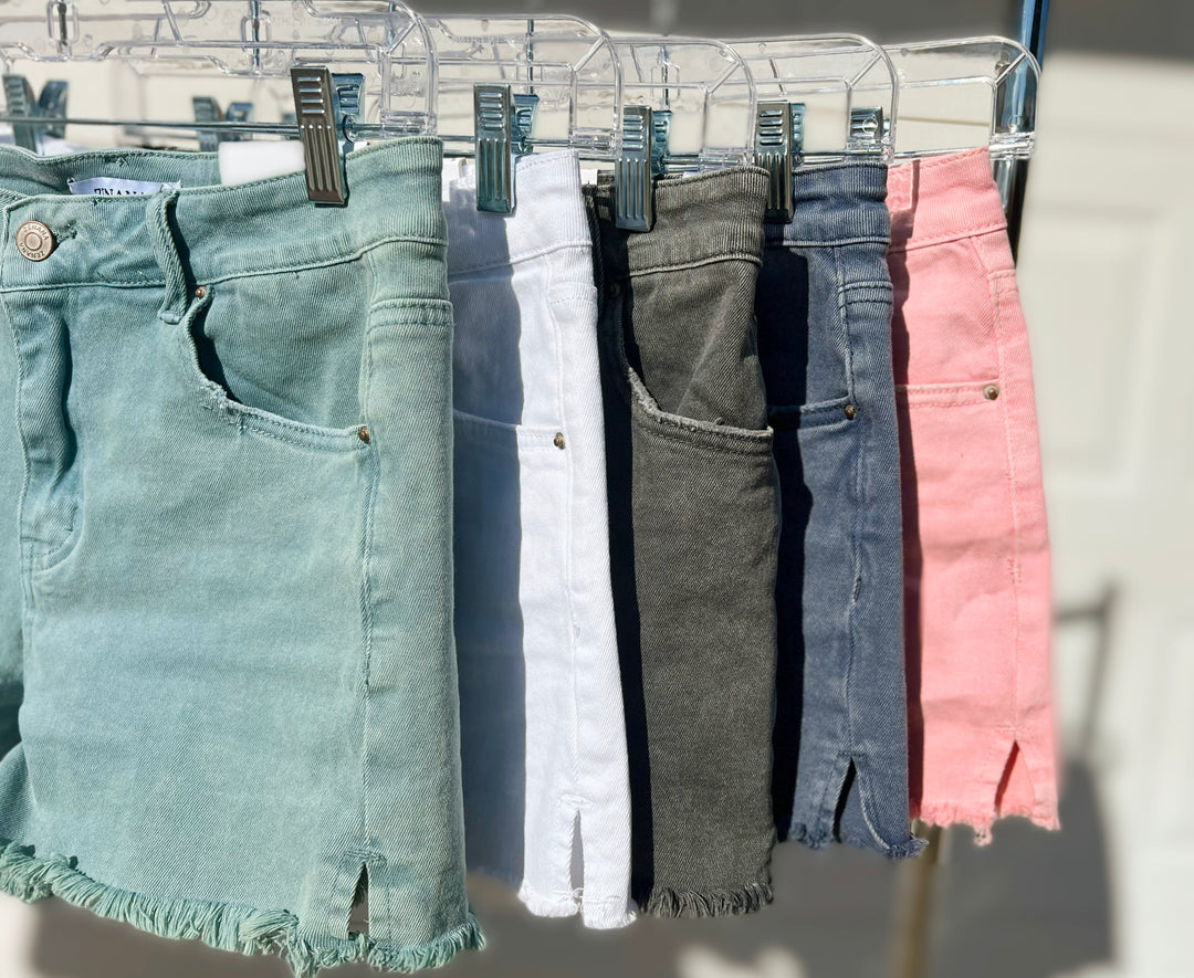The Lindsay Acid Wash Frayed Shorts- Several Colors