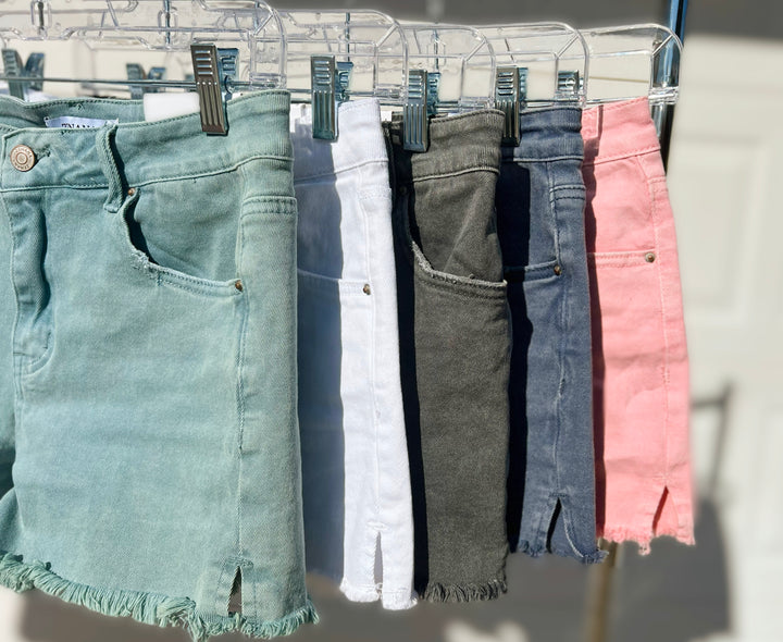 The Lindsay Acid Wash Frayed Shorts- Several Colors