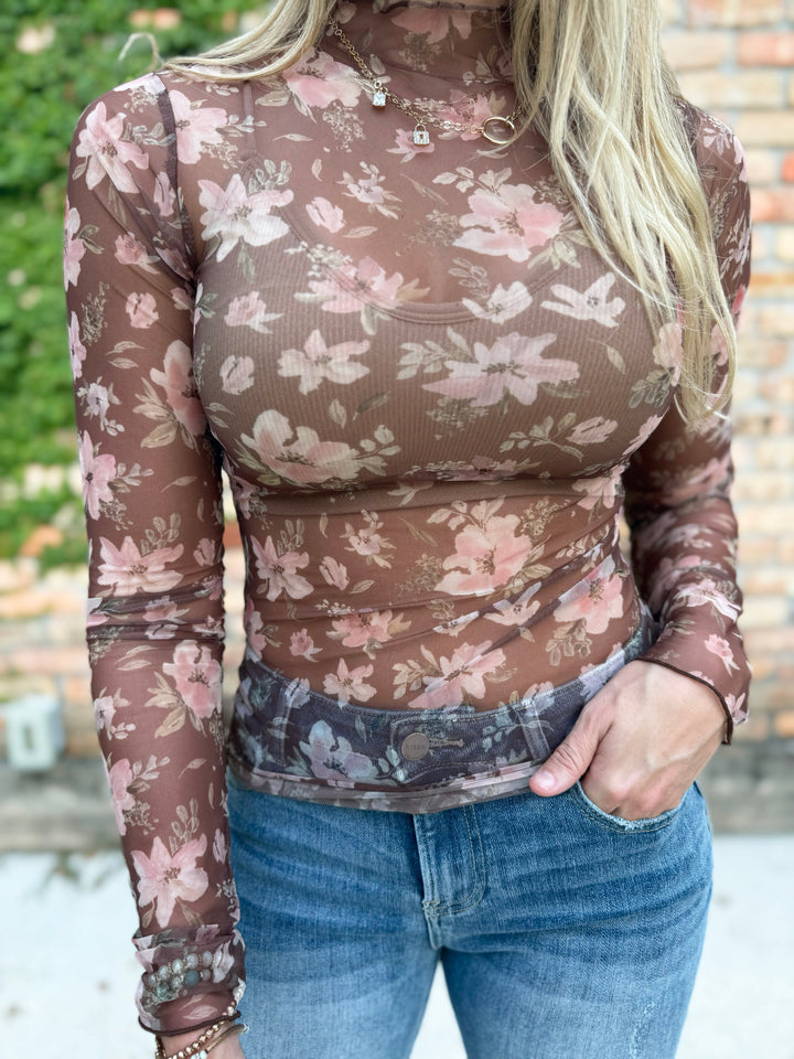 Floral Dreams Mesh Long Sleeve Top