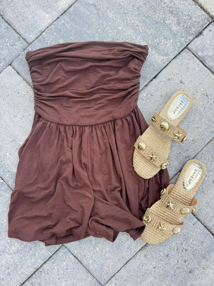 The Drifter Strapless Romper in Cocoa