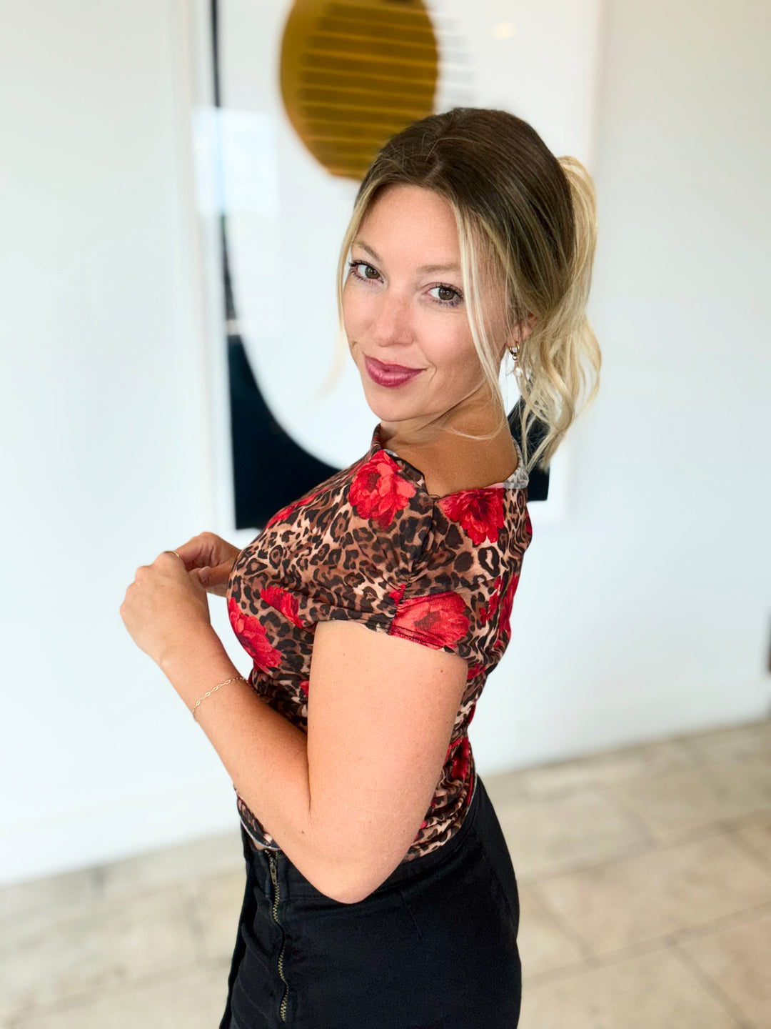 Untamed Bloom Mesh Off Shoulder Top