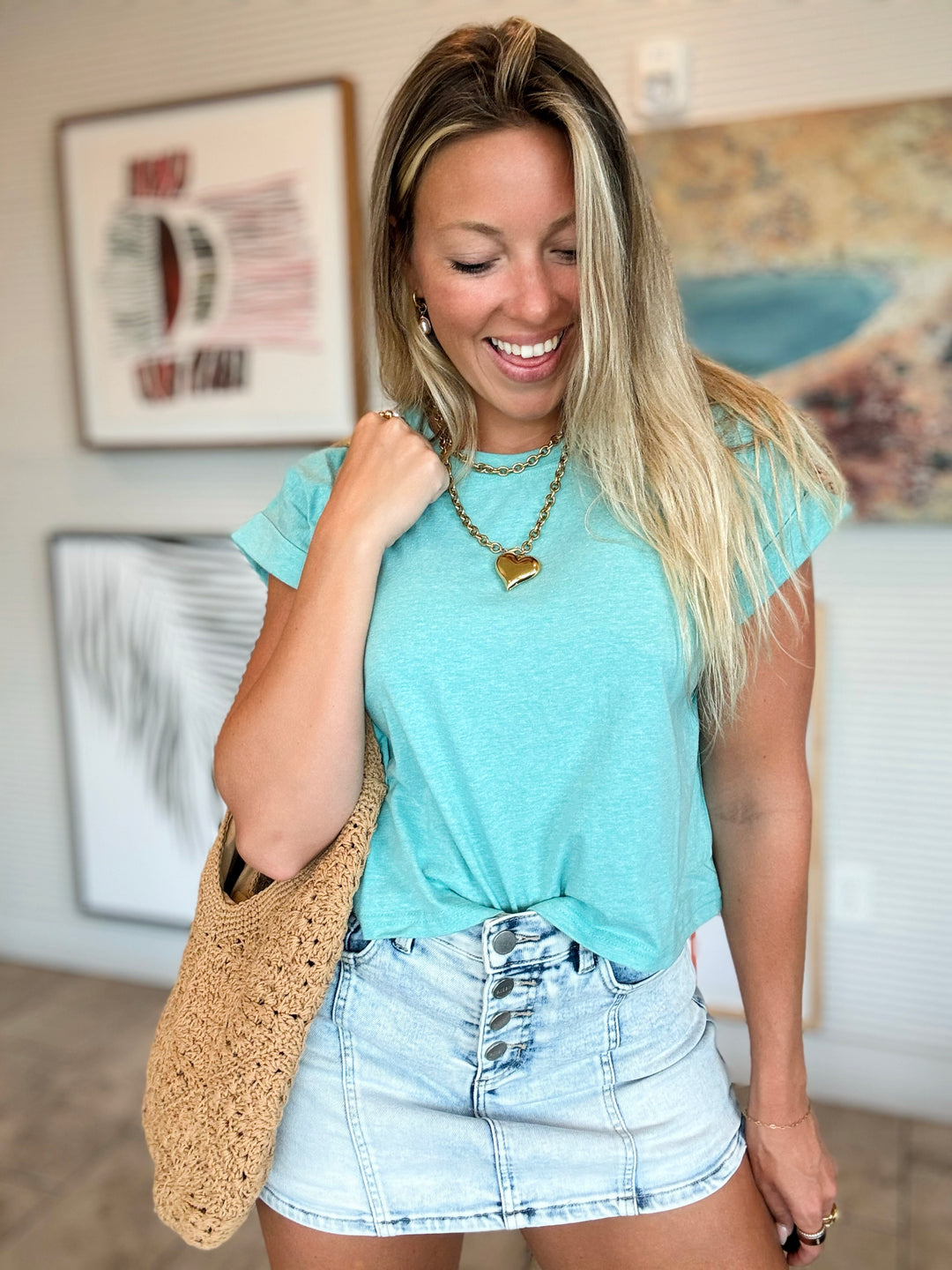 Soft Return Boxy Tee in Heather Blue