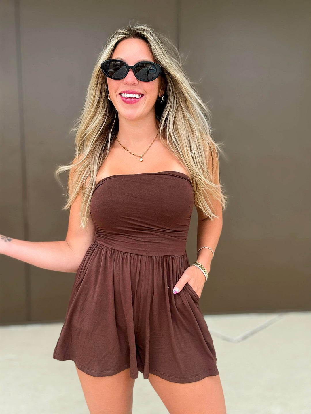 The Drifter Strapless Romper in Cocoa