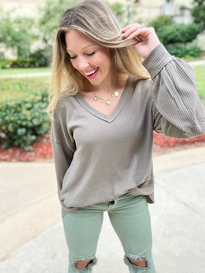 Deep Connection  Elbow Patch Knit Top