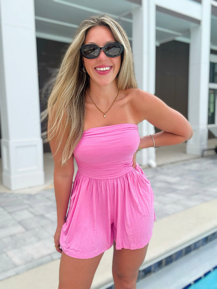 The Drifter Strapless Romper in Pink