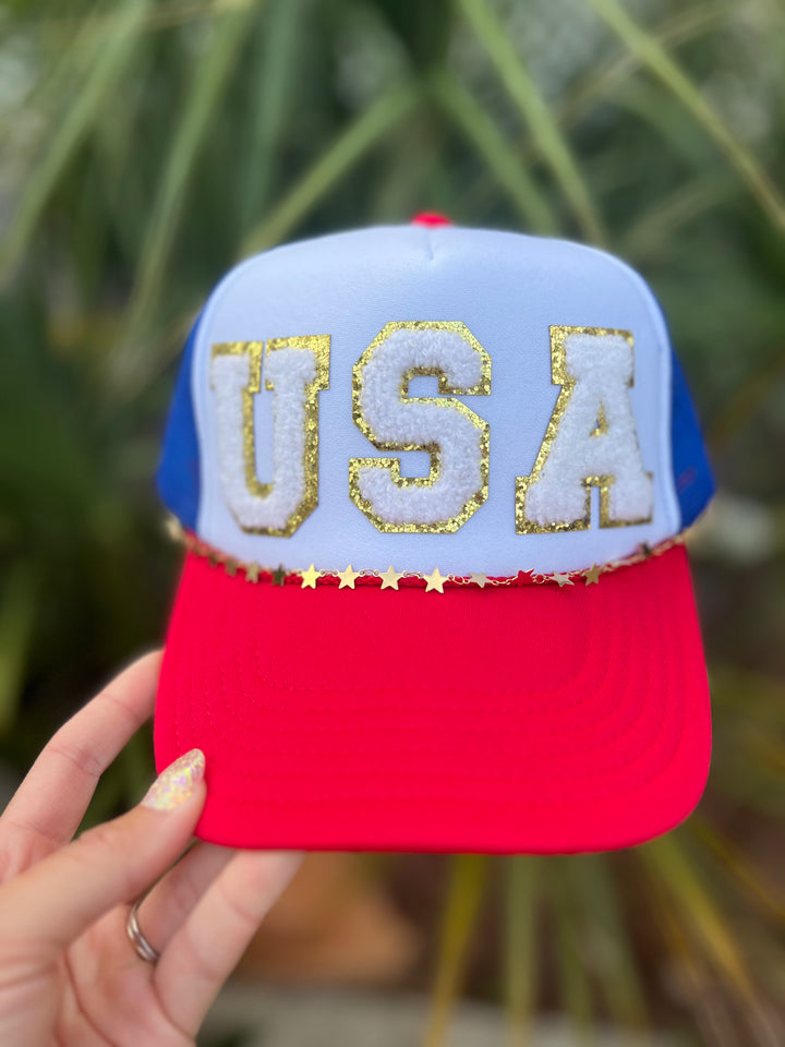 USA Sequin Trucker Har