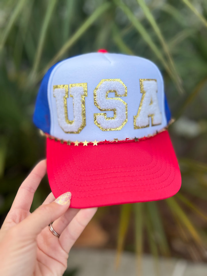USA Sequin Trucker Har