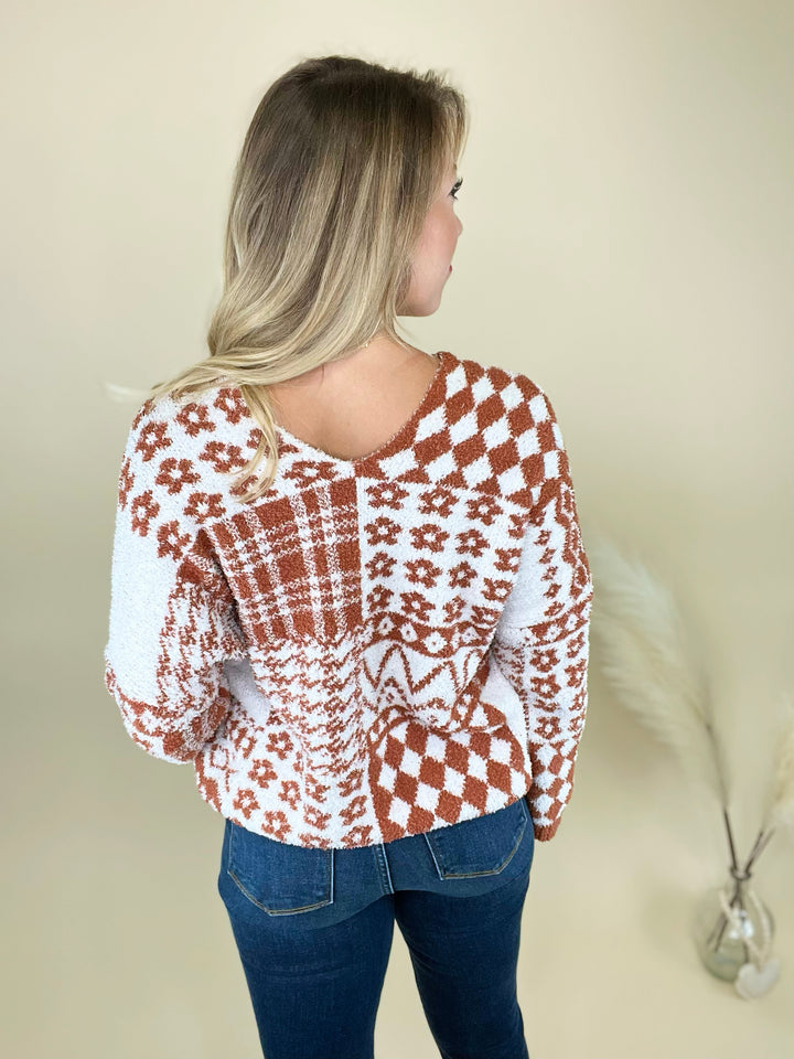 Fiona Floral Patchwork V Neck Sweater
