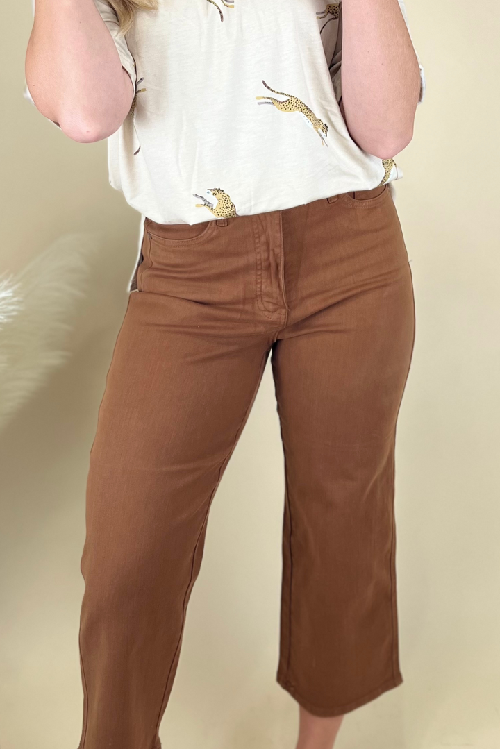 Briar High Rise Control Top Wide Leg Crop Jeans in Camel