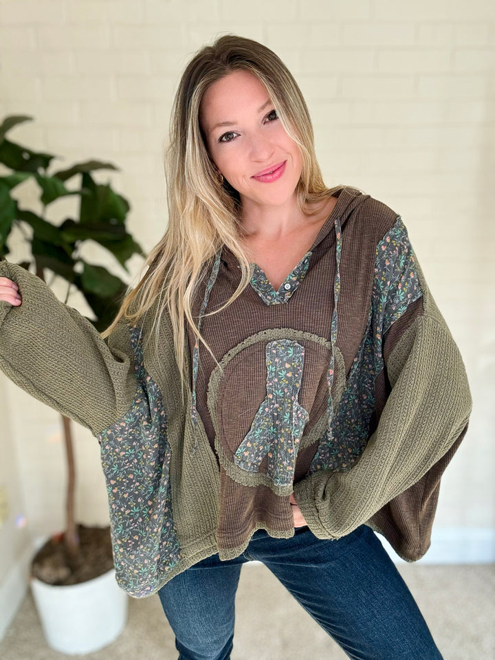 Spread Peace Comfort Hoodie Top-Charcoal