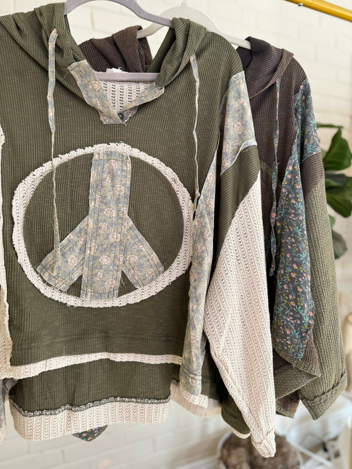 Spread Peace Comfort Hoodie Top-Charcoal
