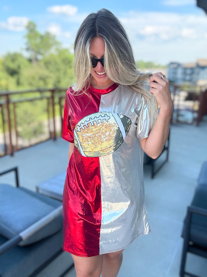 Lights Out Game Day Metallic Dress