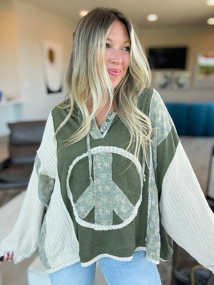 Spread Peace Comfort Hoodie Top-Olive