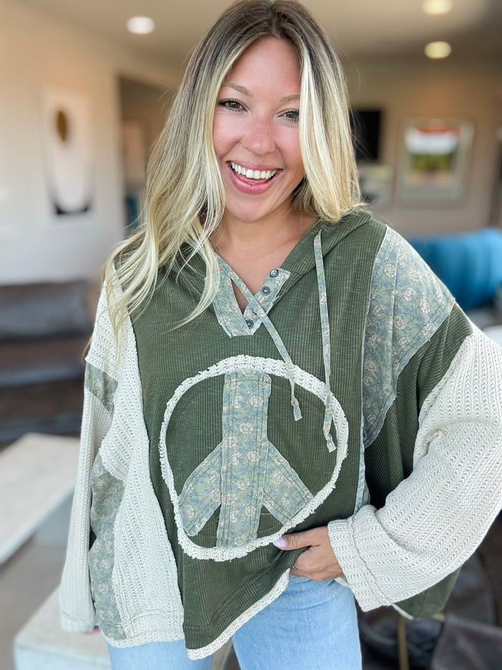 Spread Peace Comfort Hoodie Top-Olive