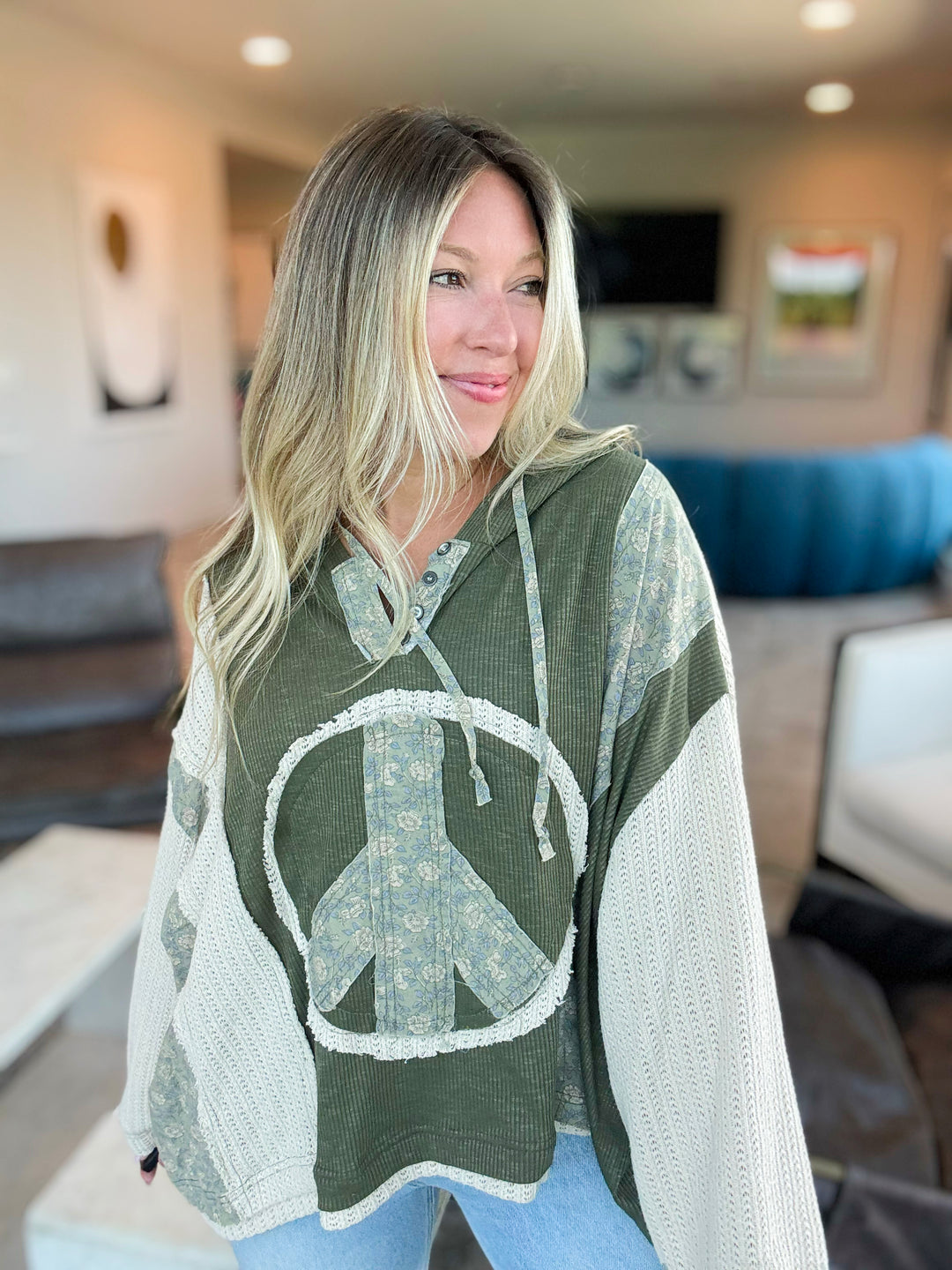 Spread Peace Comfort Hoodie Top-Olive