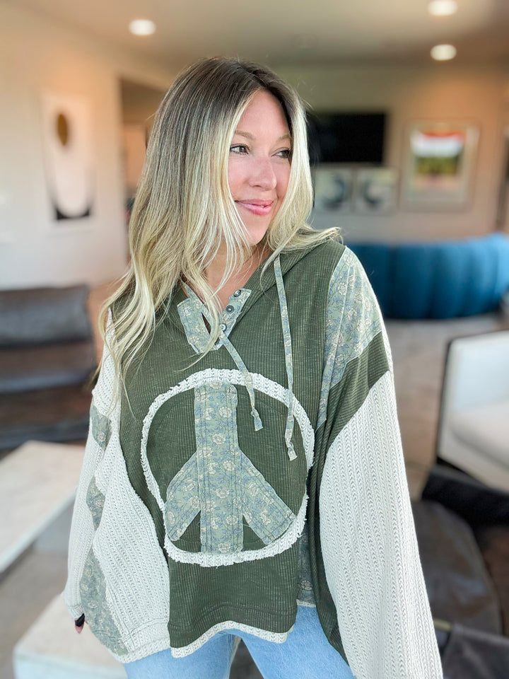 Spread Peace Comfort Hoodie Top-Olive