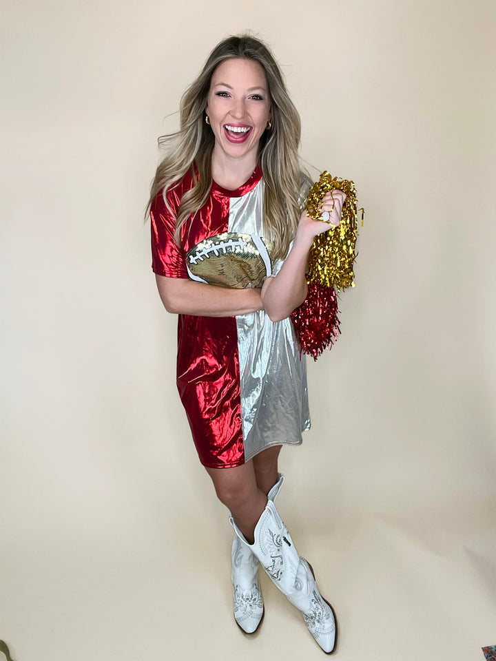 Lights Out Game Day Metallic Dress