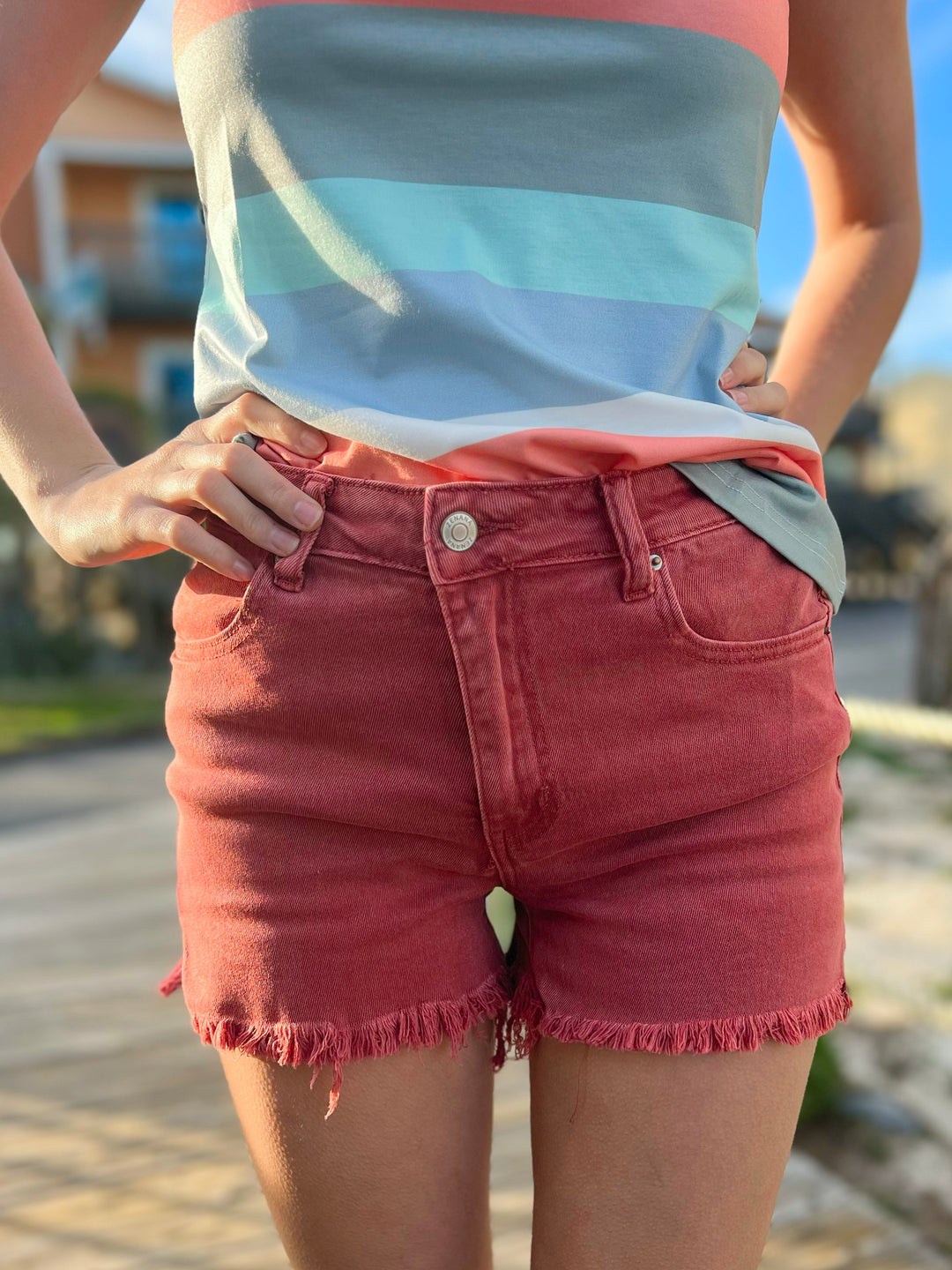 The Lindsay Acid Wash Frayed Shorts- Several Colors