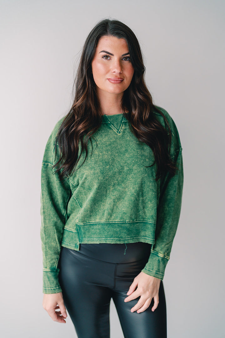The Iris Acid Wash Raw Edge Pullover