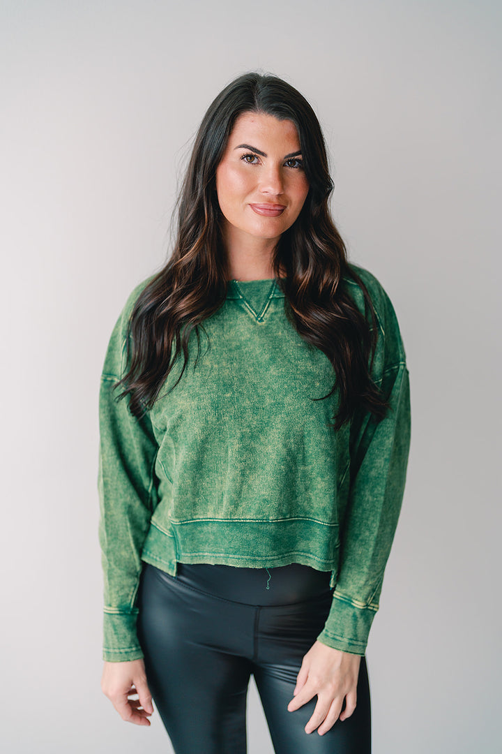 The Iris Acid Wash Raw Edge Pullover