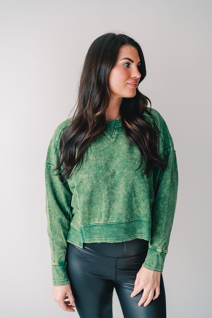 The Iris Acid Wash Raw Edge Pullover