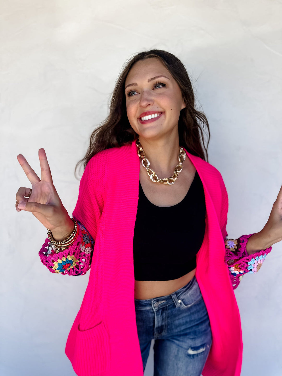 Floral Crochet Sleeve Cardigan