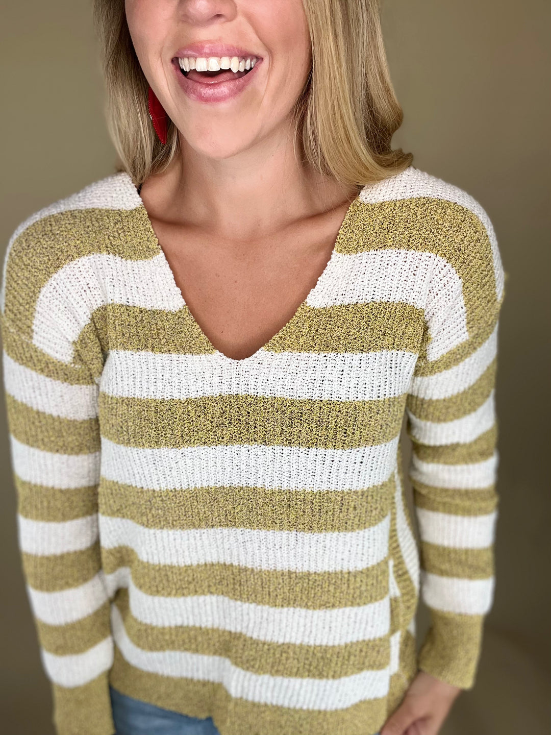 Going for the Gold Striped Twist Back Sweater