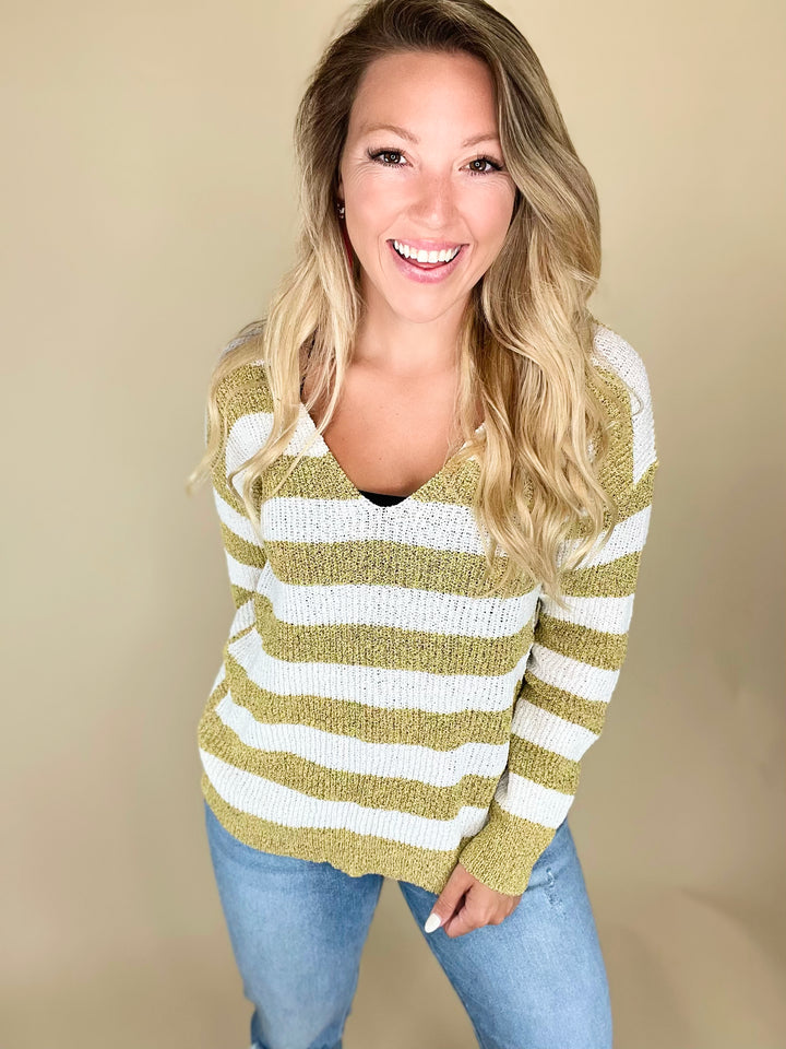 Going for the Gold Striped Twist Back Sweater