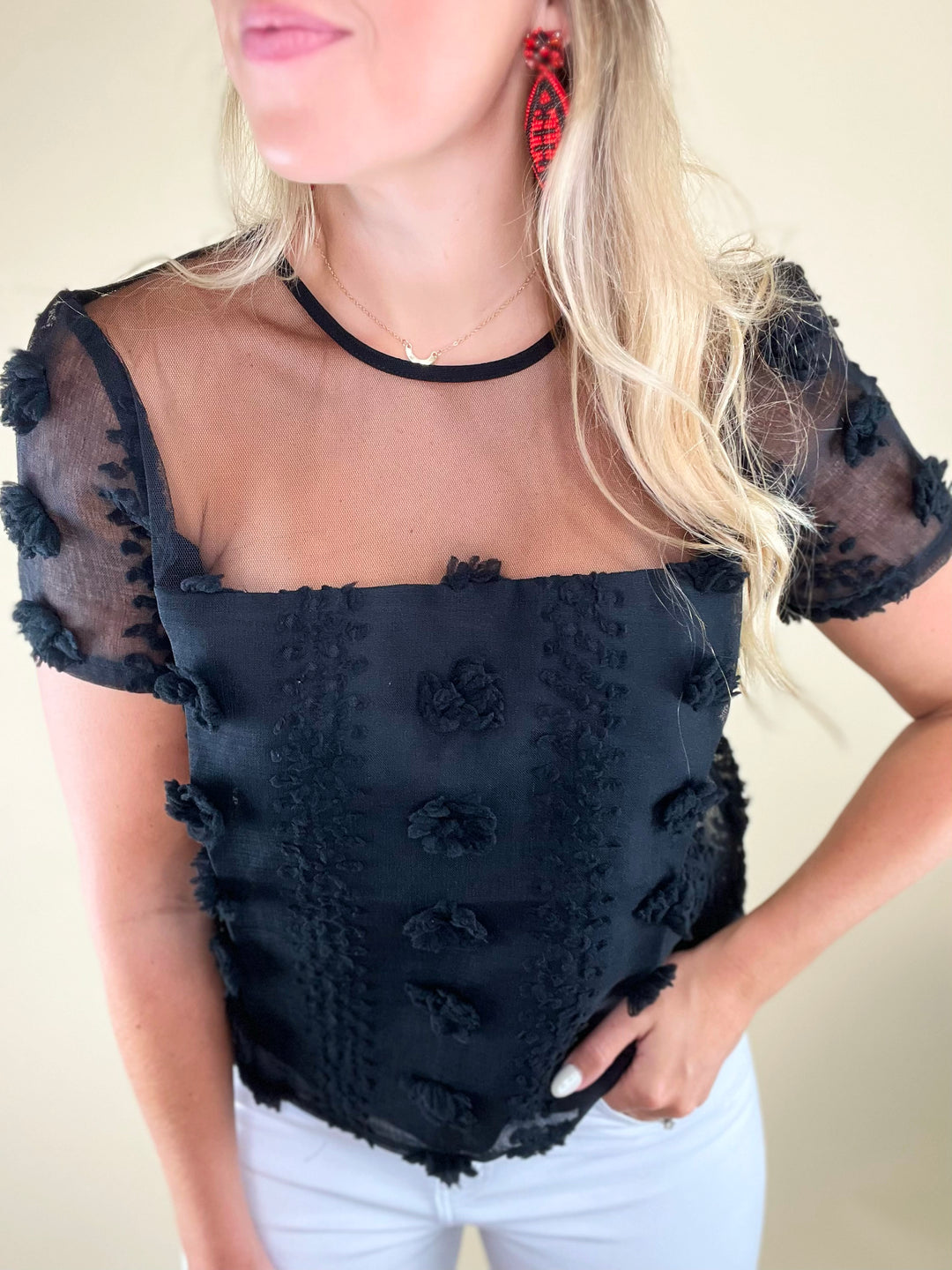 Pretty in Pom Black Top