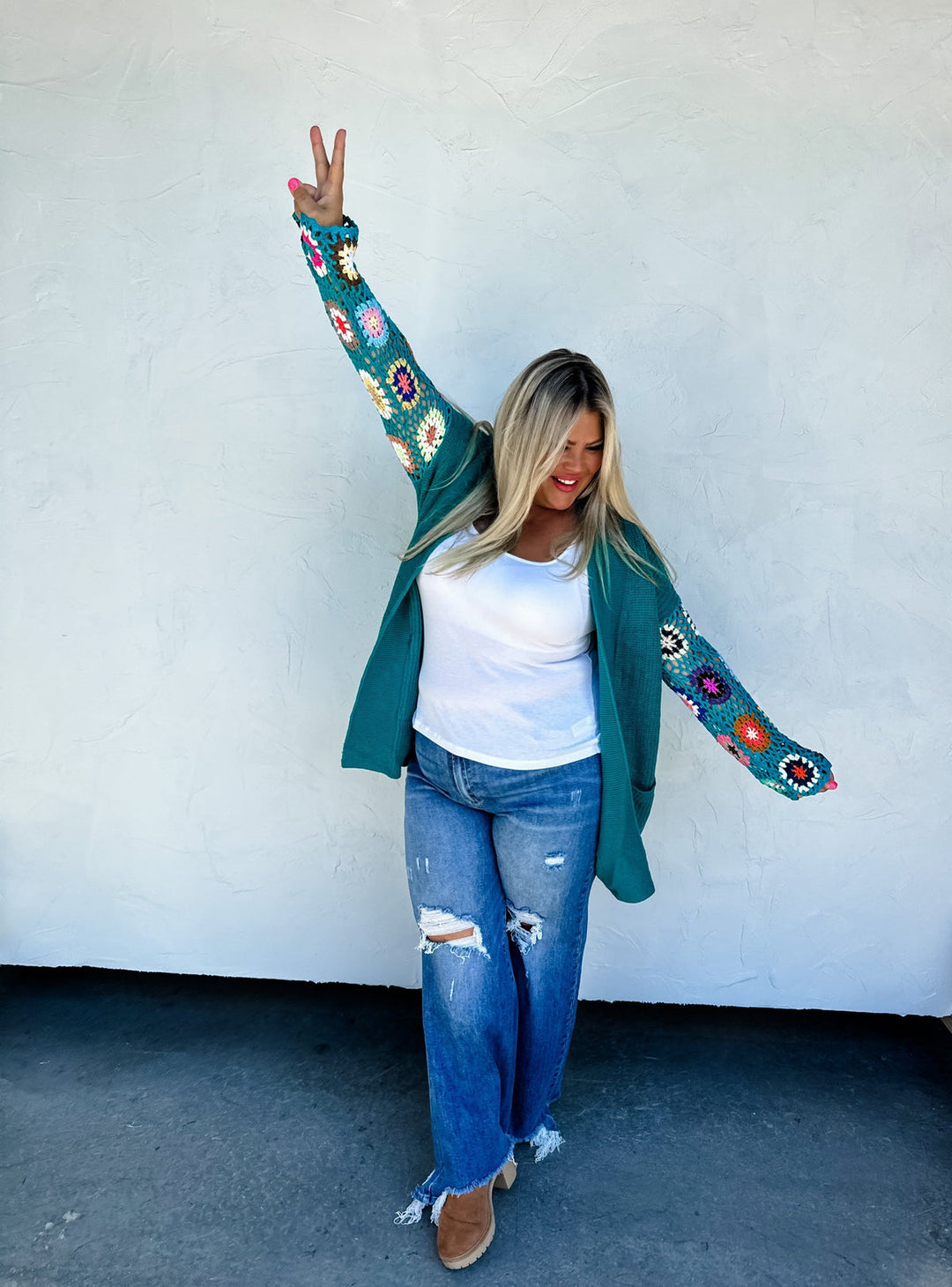 Floral Crochet Sleeve Cardigan